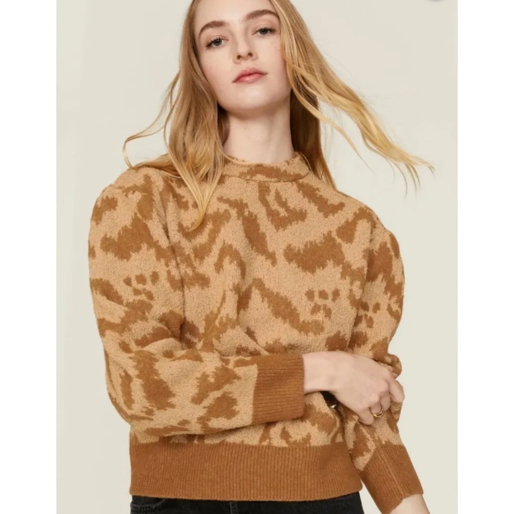 Ulla Johnson Nalla Animal Fan Sweater Abstract Ikat Wool Blend Puff Sleeve M